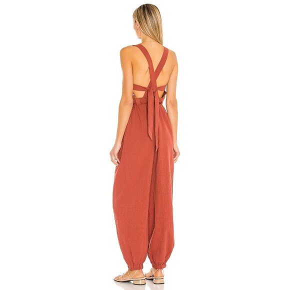 NWT Free People stitched smock linen blend jumpsuit - Picture 3 of 16